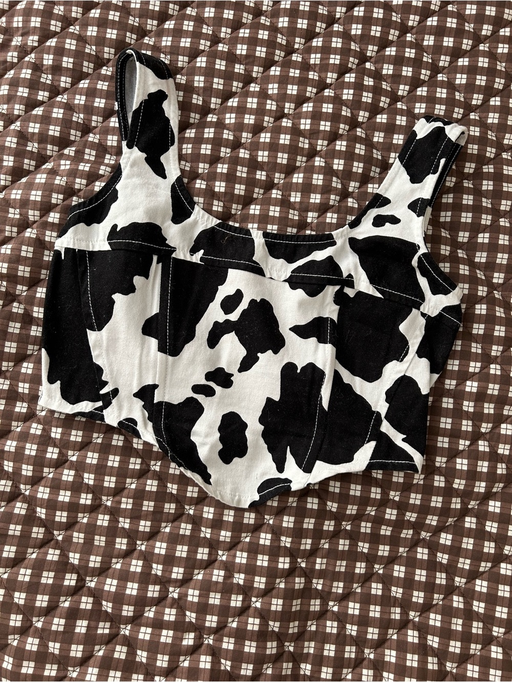 Cow Print Black & White Crop Tank Top - Women